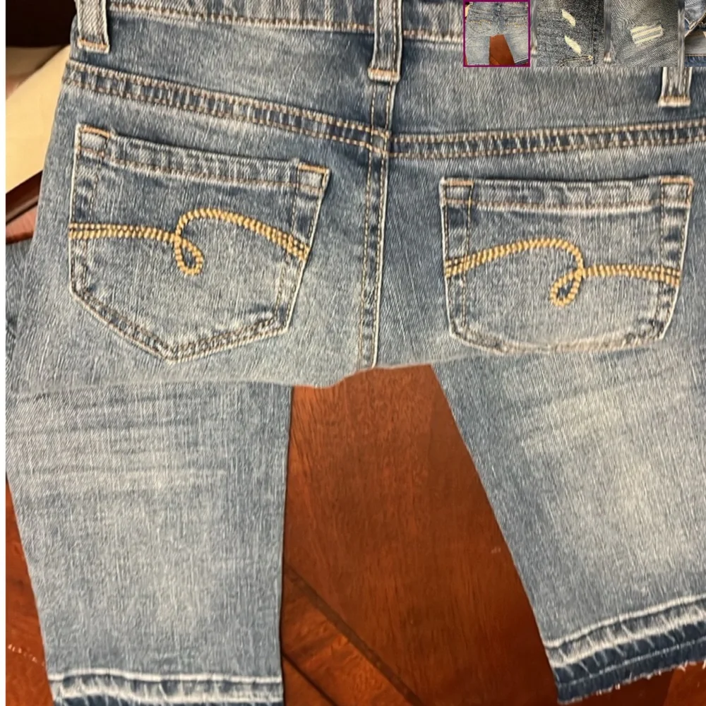 Justice Girls High-Rise Distressed Straight Leg Jeans Frayed Hem Blue Size 7
